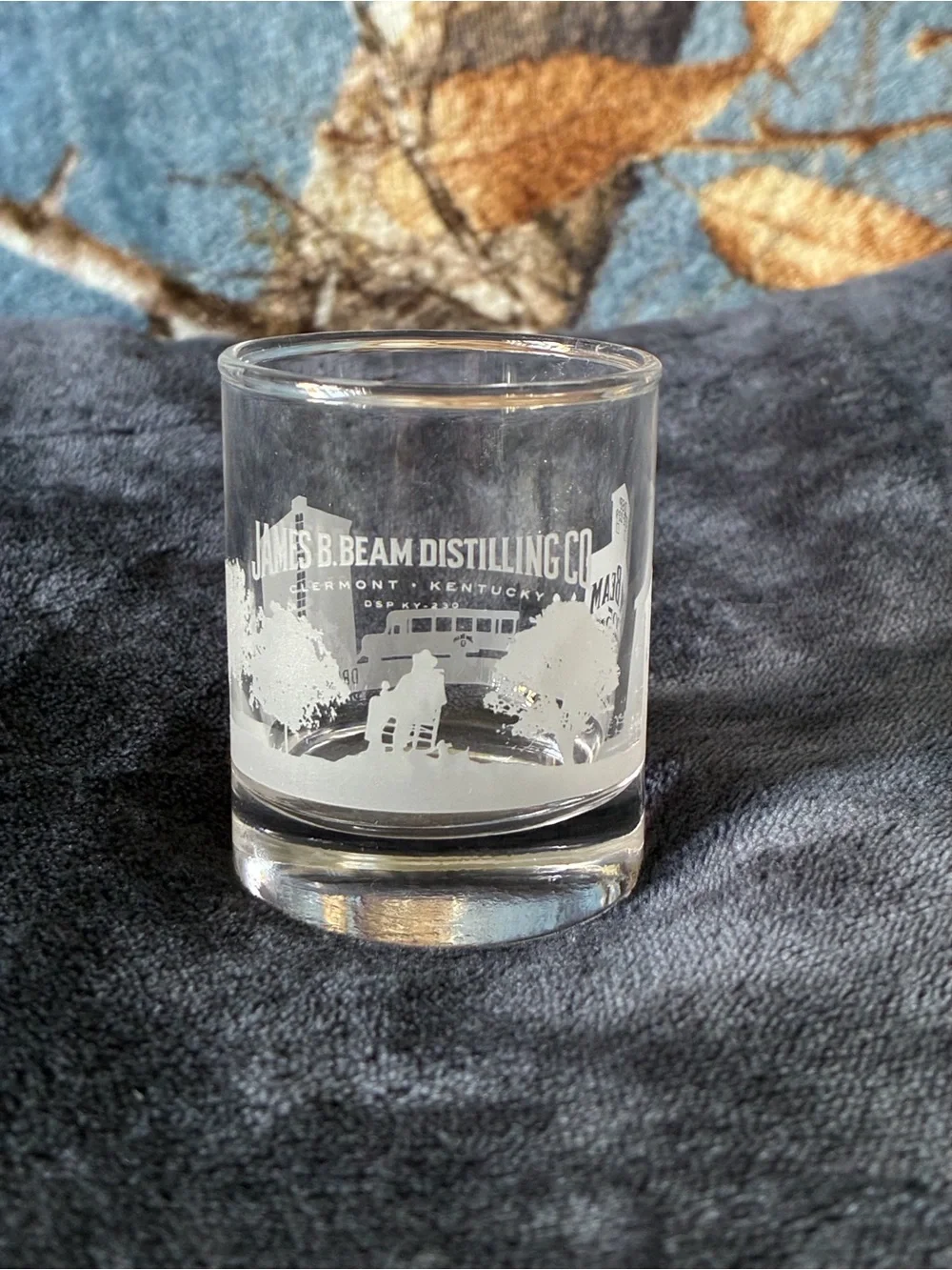 Jim Beam Clear Glass Shot Glass W/White design, Collector 225 Years W/Family